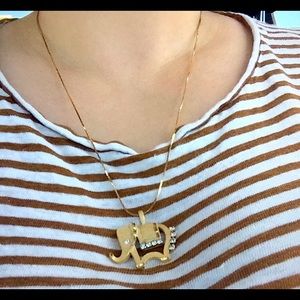 Vintage Gold-tone & Rhinestone Elephant Necklace
